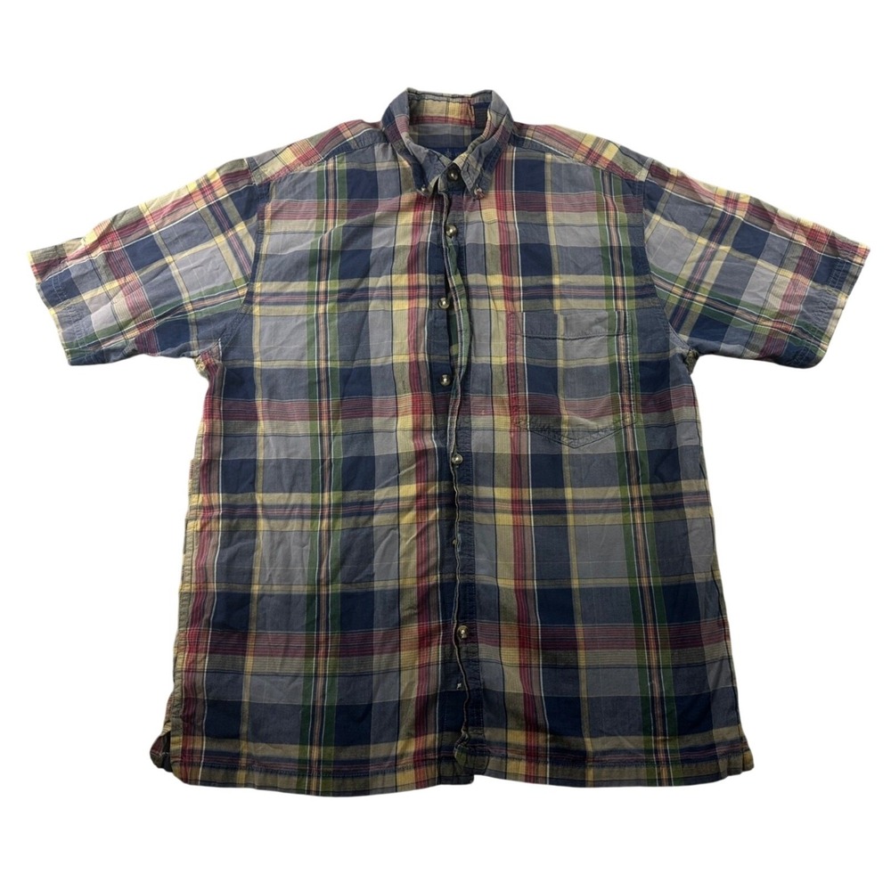 Vintage World Island Button Up Shirt Men M Multicolor Plaid Short Sleeve Outdoor